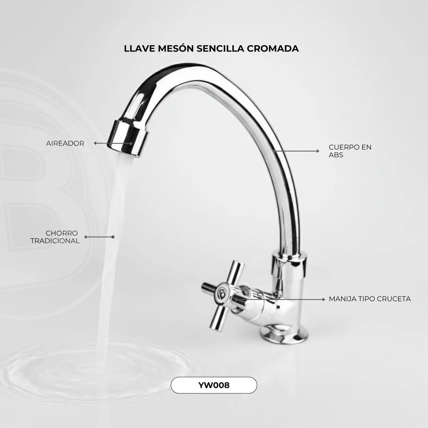 LLAVE BOCCHERINI LAVAPLATOS MESON EN ABS CROMADA MANIJA TIPO CRUCETA YW008