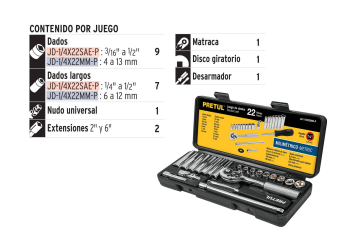 Juego De Rachet Y Copas, 22 Piezas Metricas - Pretul 23980