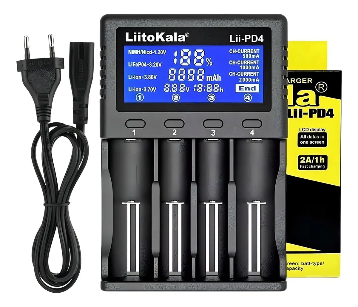 Cargador Pilas LiitoKala LII-PD4 4 Puertos 110V/220V para 18650 AA AAA