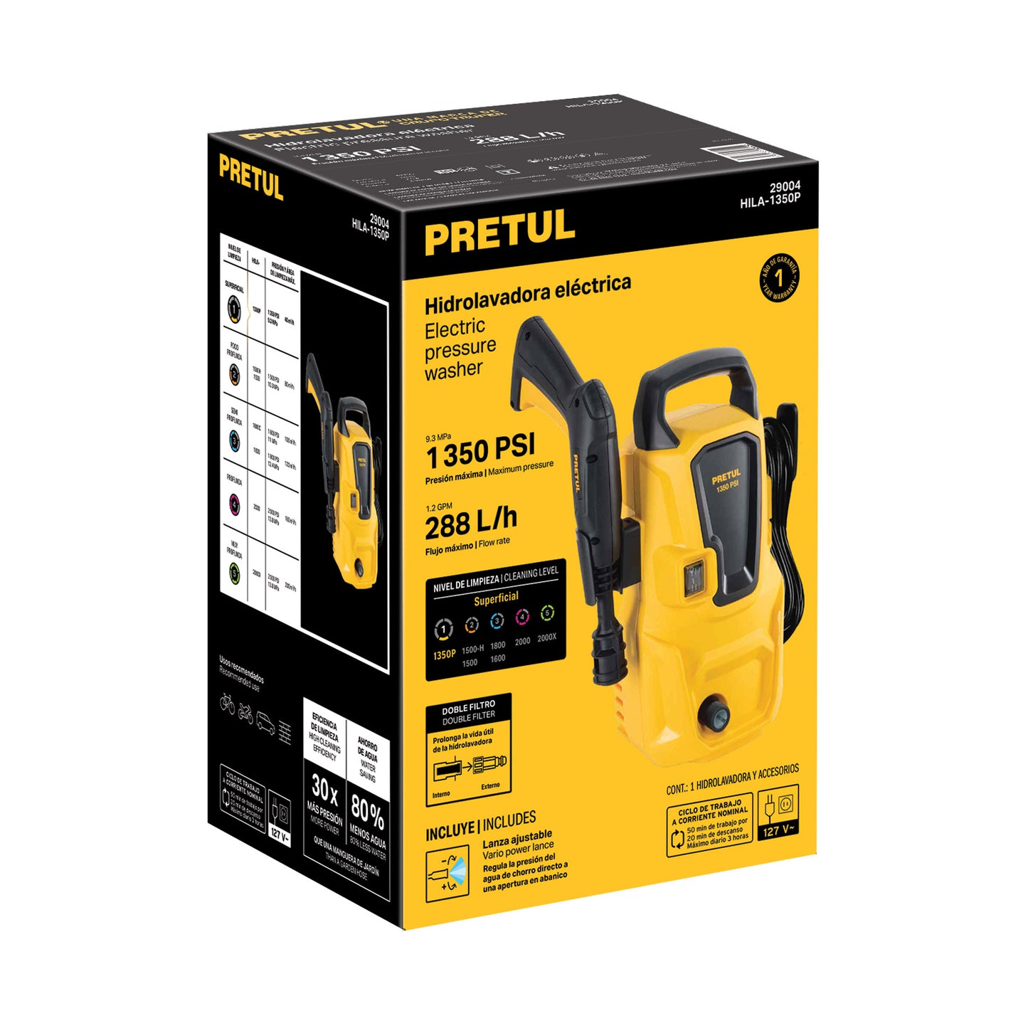 Hidrolavadora eléctrica 1350 PSI, PRETUL 29004