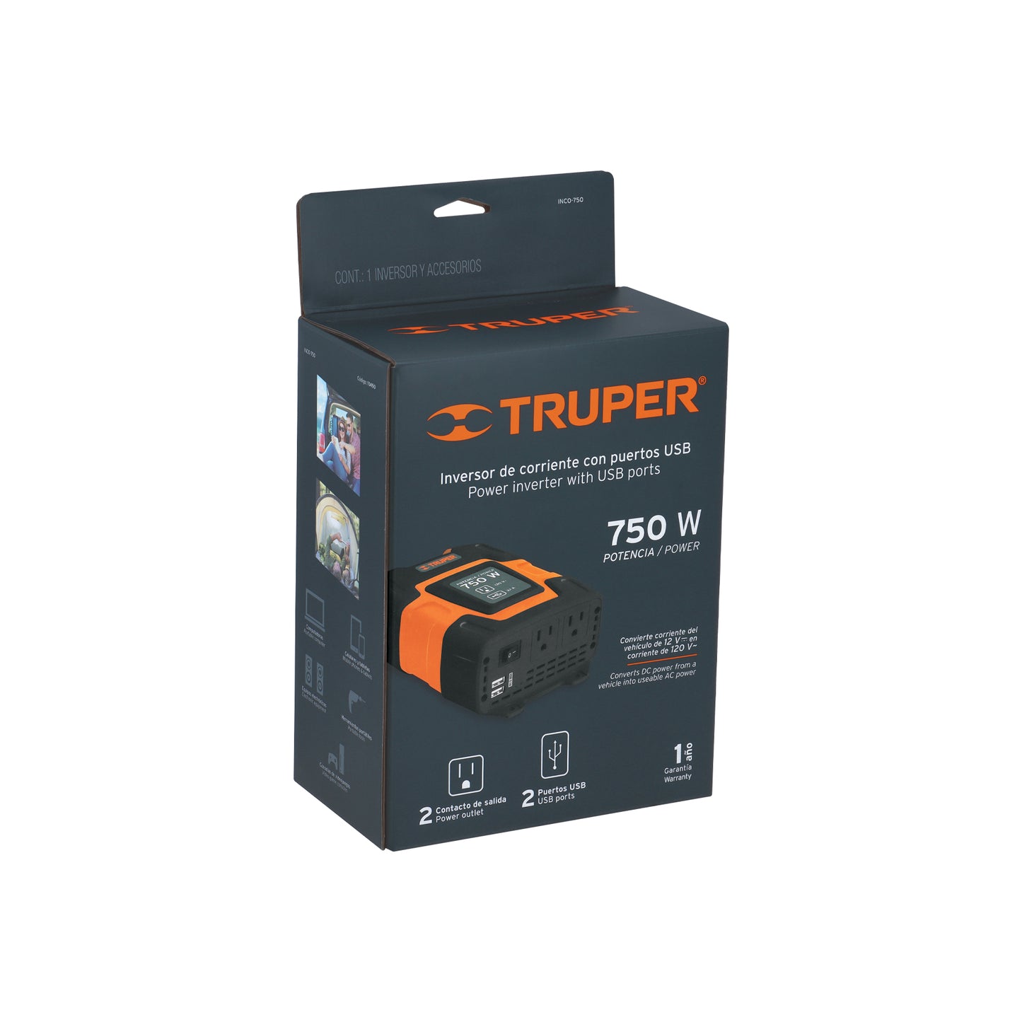 Inversor de corriente de 750 W con puertos USB, TRUPER 10490