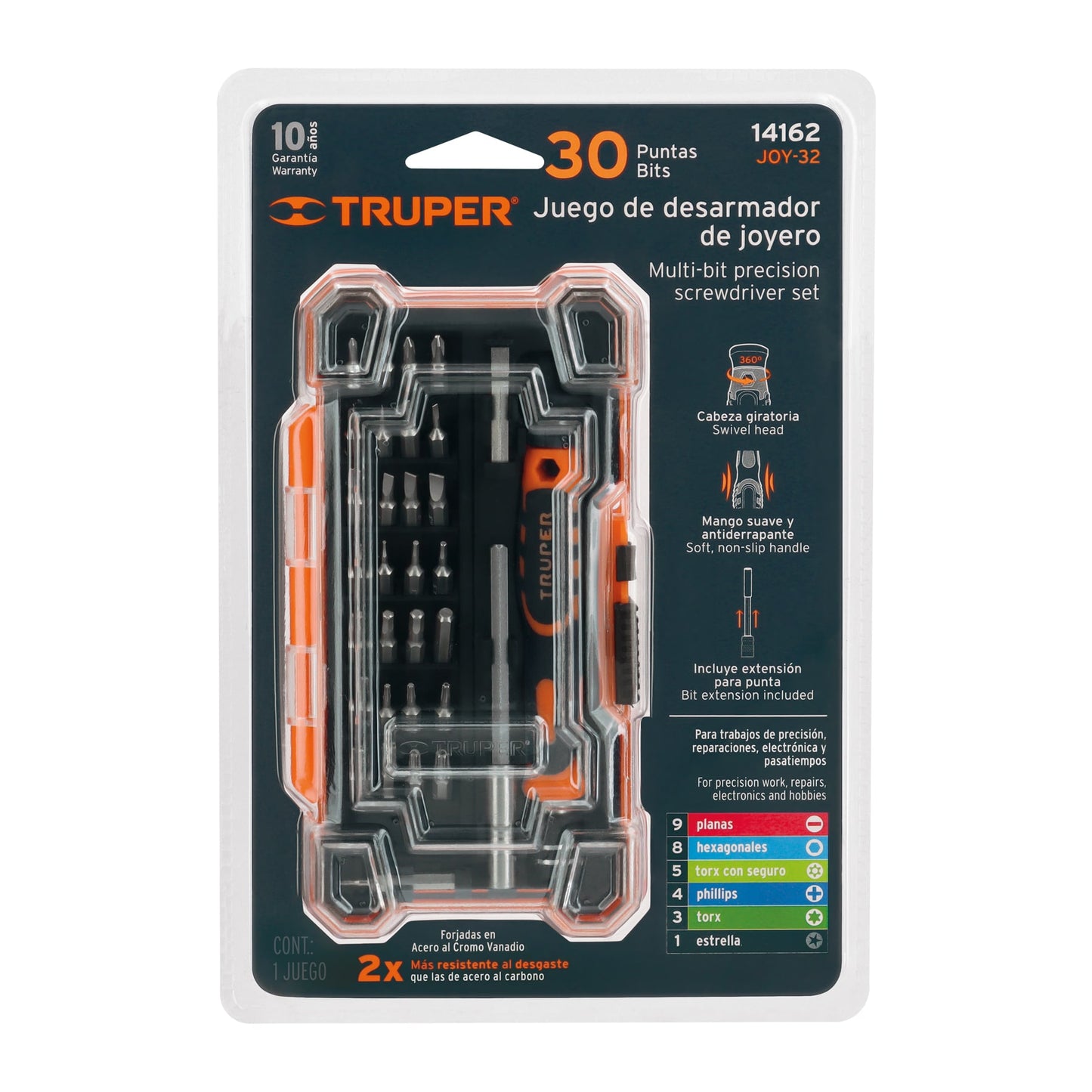 Desarmador de precisión con 30 puntas y extensión, TRUPER 14162