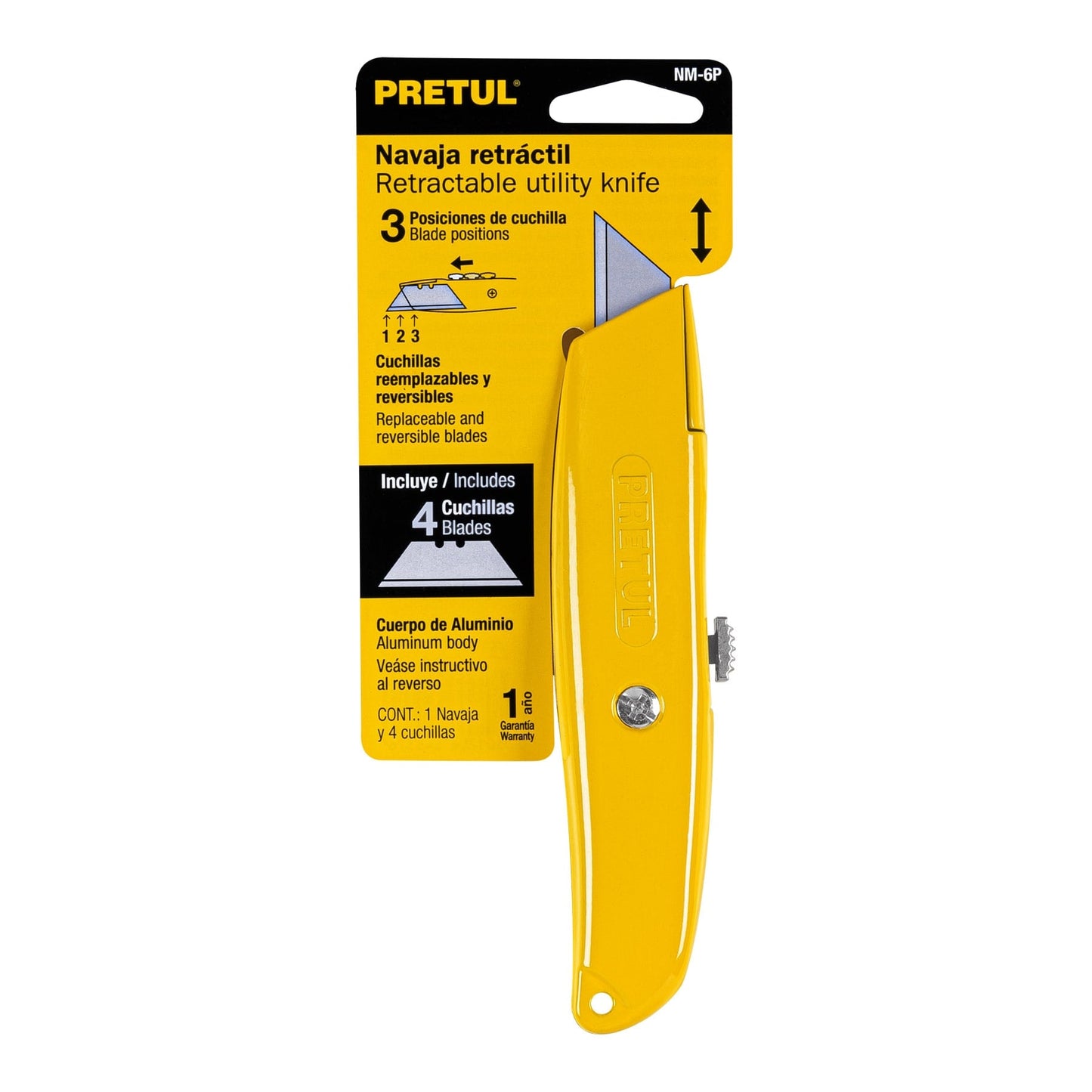 Navaja retráctil 6" cuerpo de aluminio, PRETUL 22400