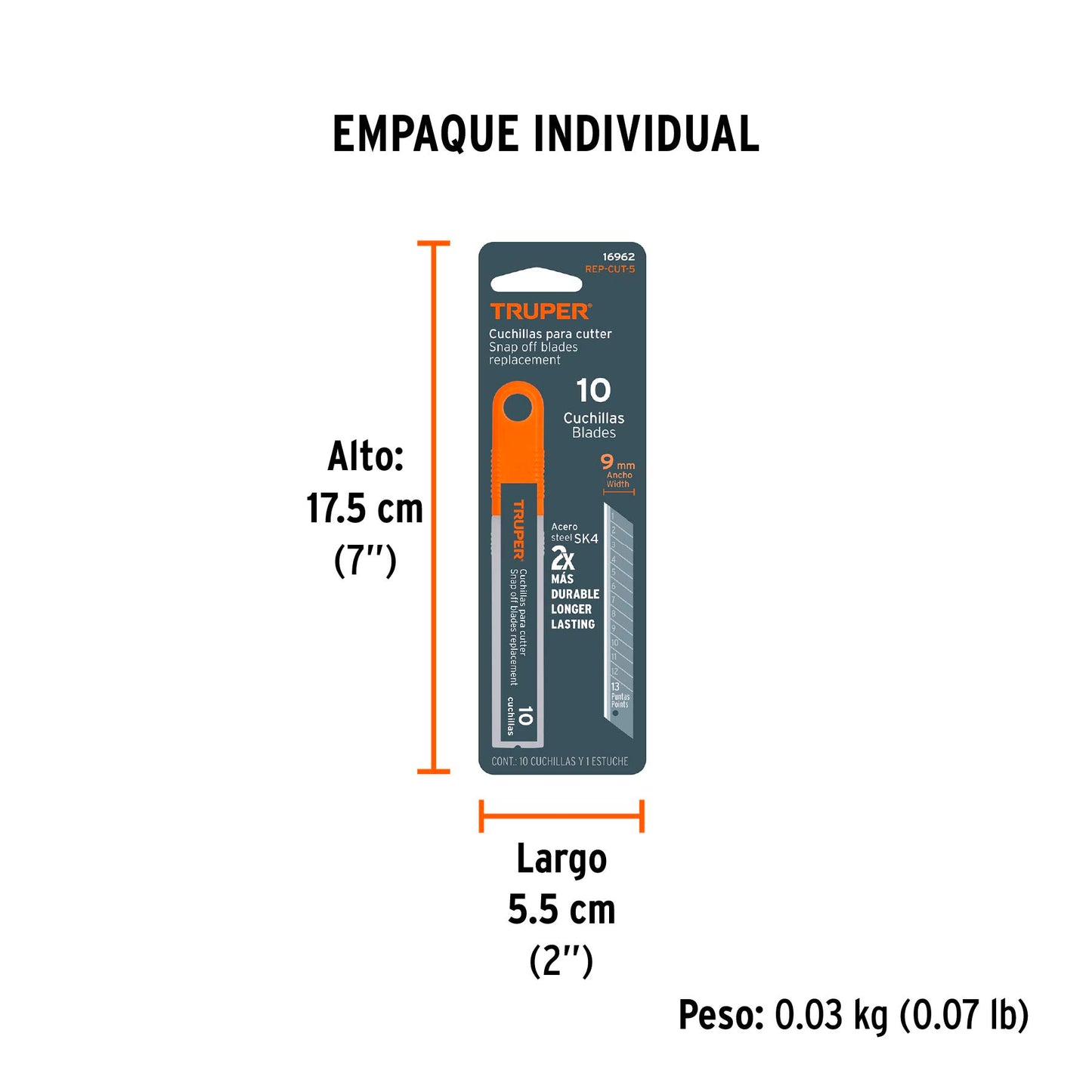 Estuche con 10 cuchillas SK4 de 9 mm para cutter, TRUPER 16962