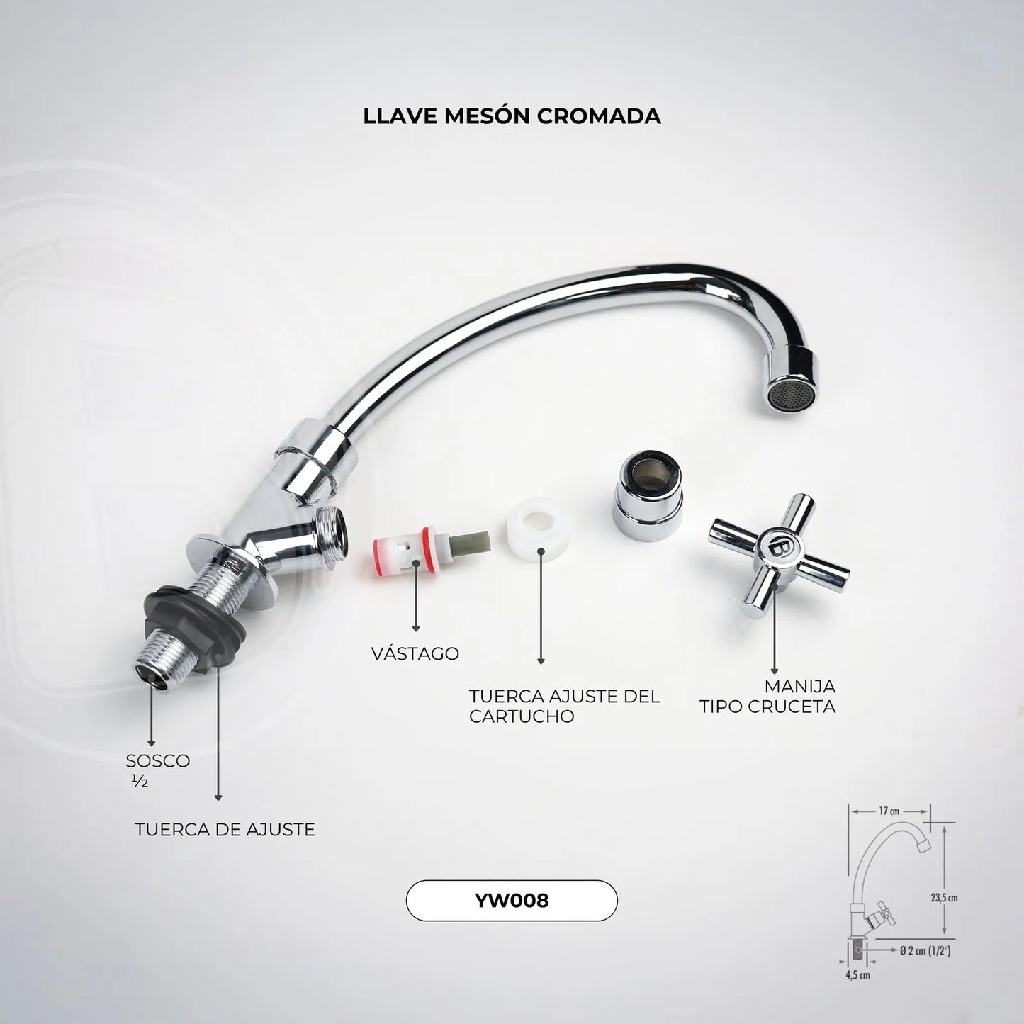 LLAVE BOCCHERINI LAVAPLATOS MESON EN ABS CROMADA MANIJA TIPO CRUCETA YW008