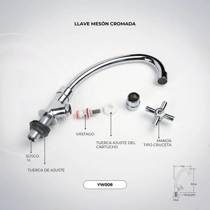 LLAVE BOCCHERINI LAVAPLATOS MESON EN ABS CROMADA MANIJA TIPO CRUCETA YW008