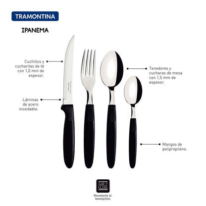 23398072 Juego de Cubiertos Tramontina  Negro 24 Piezas