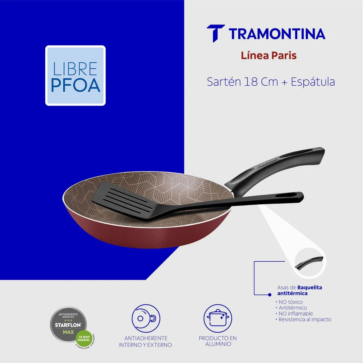 Sarten Tramontina paris 18cm en aluminio 28500/718