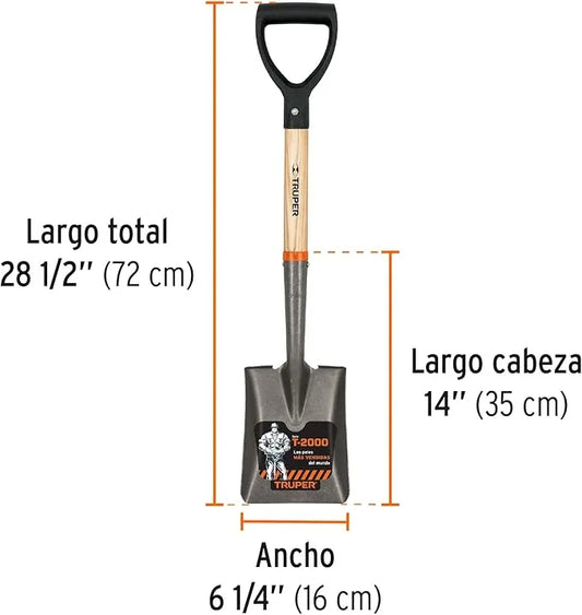 Pala de jardineria cuadrada puño D con mango de madera TRUPER Ref: TR-BYC