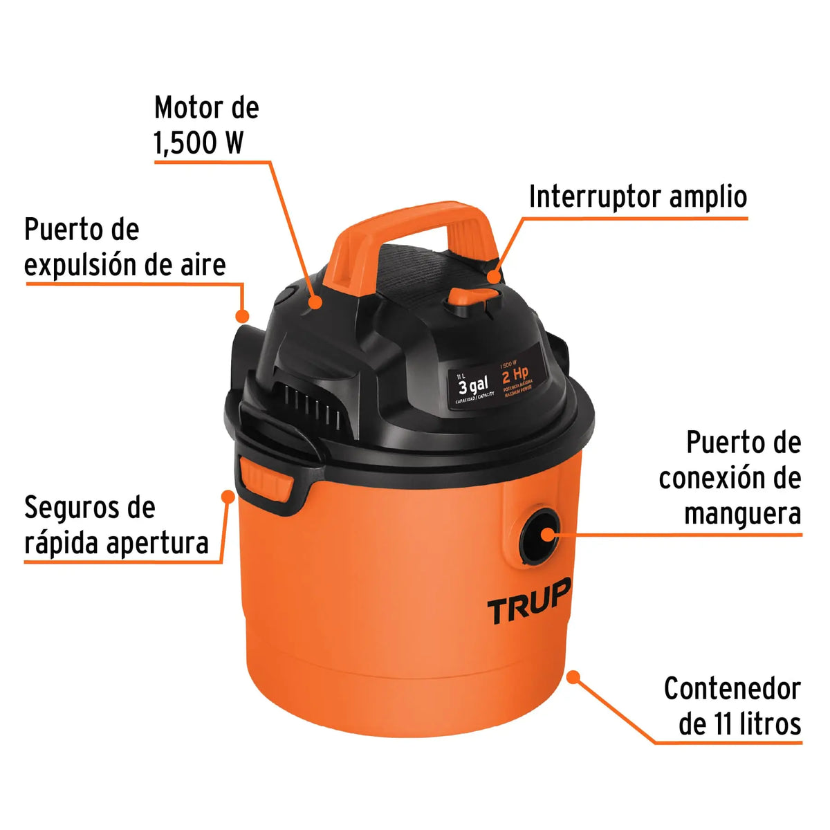 Aspiradora solidos y liquidos de 3 Gal TRUPER Ref. 12091 / ASP-03
