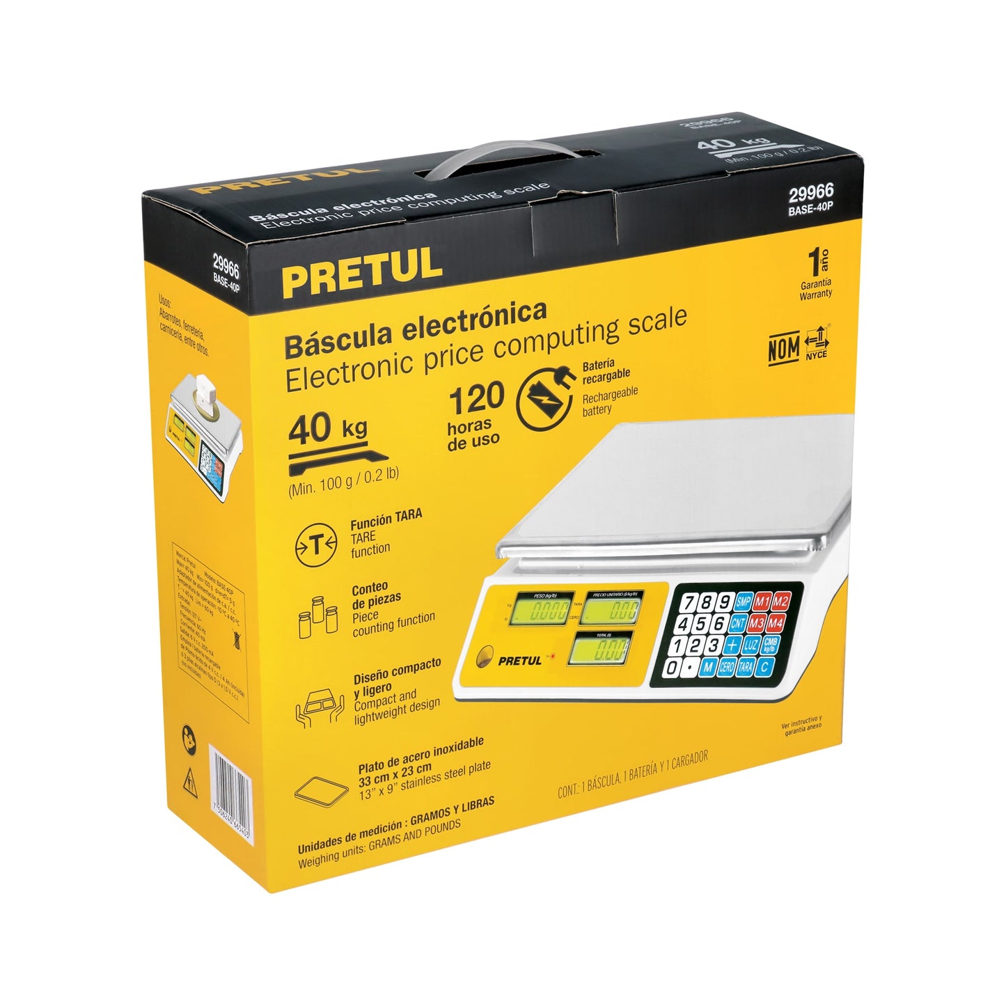 Báscula electrónica multifunciones 40 kg, PRETUL 29966