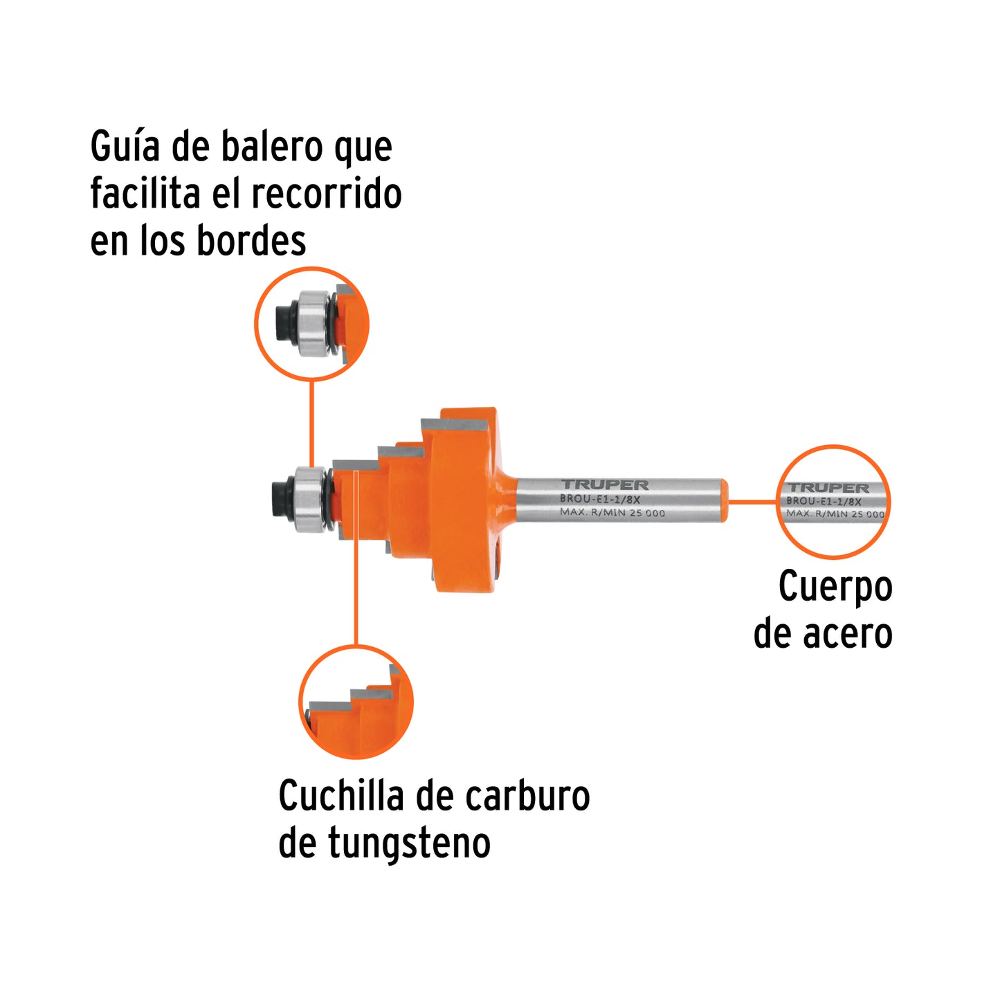 Broca para router, escalonada, 1-1/8", con balero, TRUPER