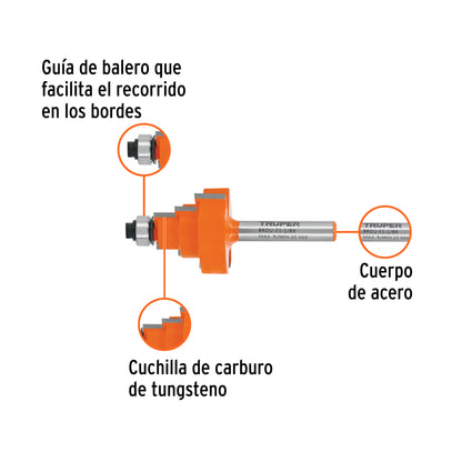 Broca para router, escalonada, 1-1/8", con balero, TRUPER
