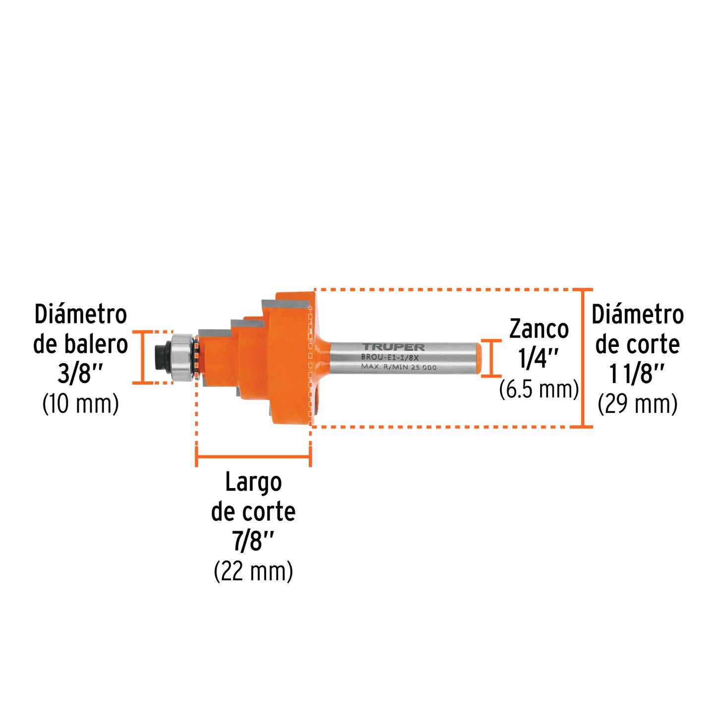 Broca para router, escalonada, 1-1/8", con balero, TRUPER