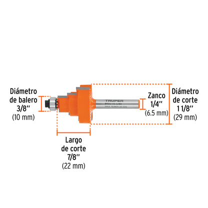 Broca para router, escalonada, 1-1/8", con balero, TRUPER