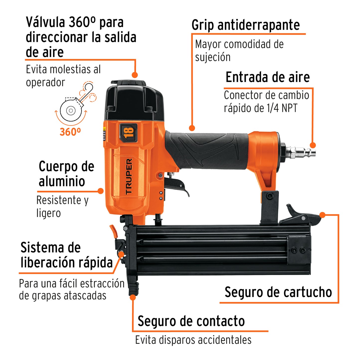 Clavadora neumática profesional, calibre 18, TRUPER 13180