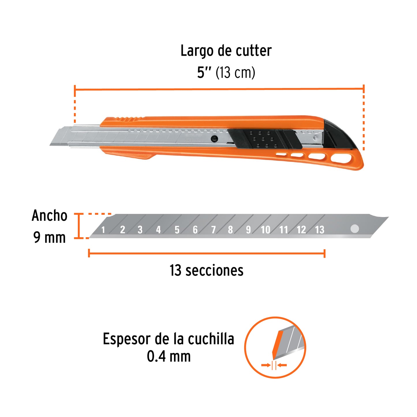 Cutter 9 mm reforzado de plástico con alma metálica, TRUPER 16968