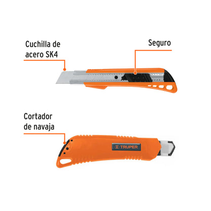 Cutter 25 mm reforzado de plástico con alma metálica, TRUPER 17904