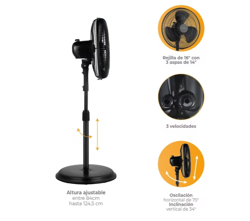 Ventilador de piso KALLEY 14 Pulgadas K-V3N negro