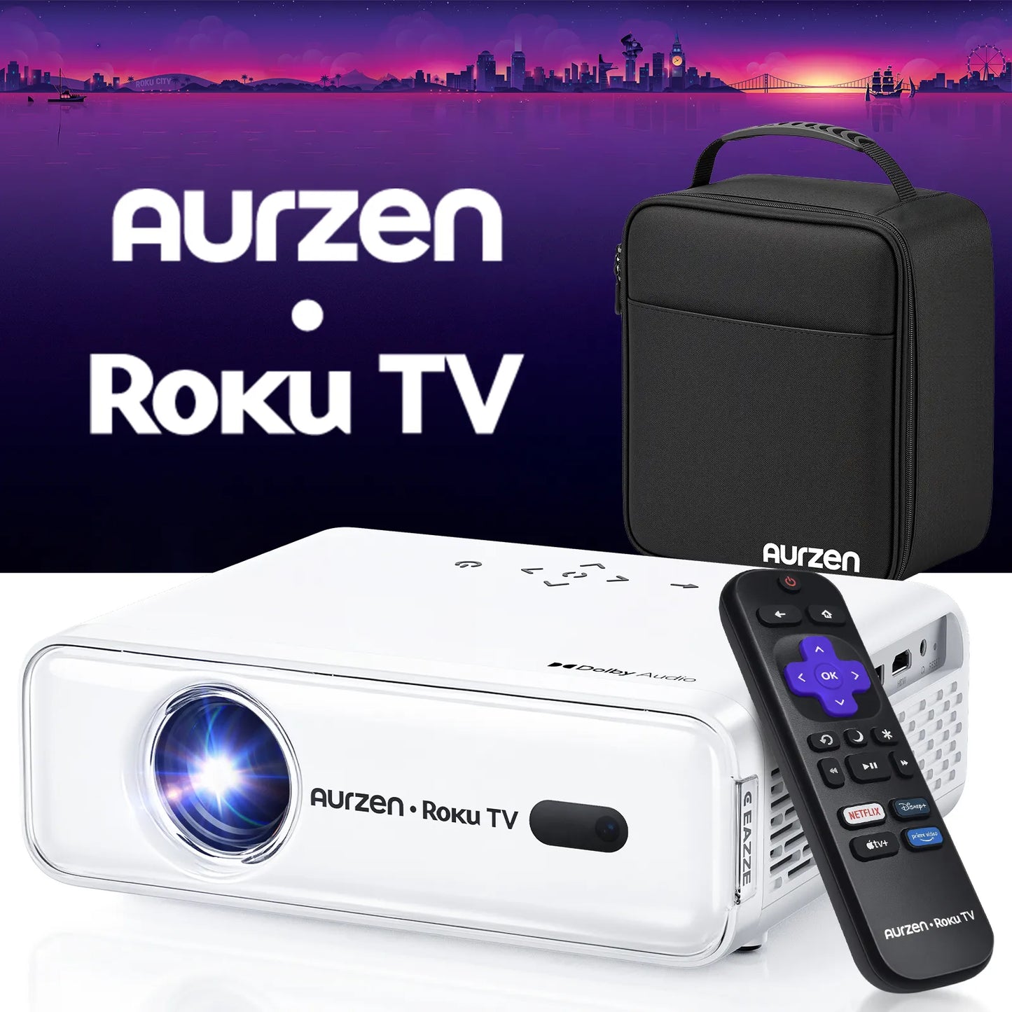RoKu TV  Video proyector y roku 1080P HDMI Aurzen Roku Ref: EAZZE D1R