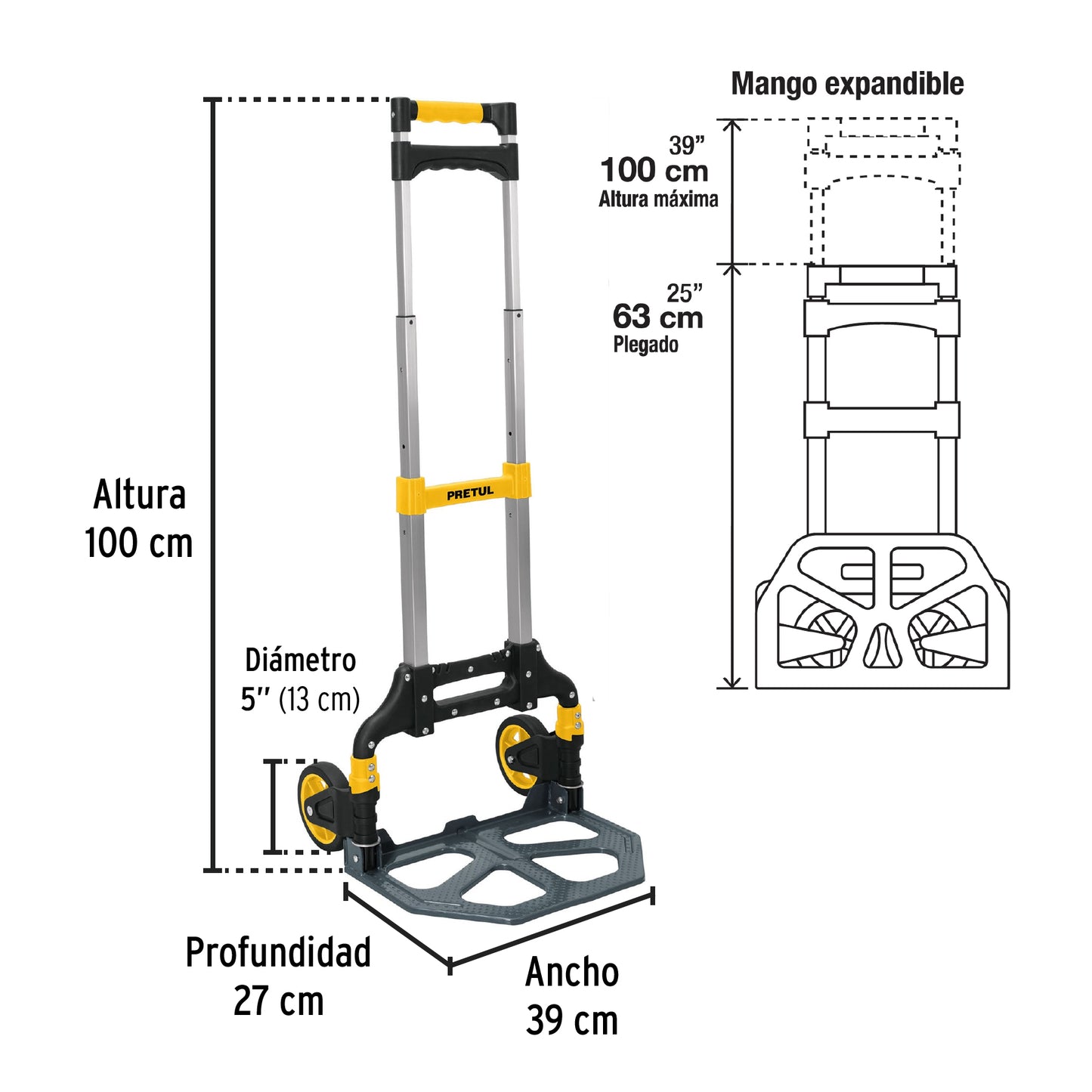 Diablo de carga, plegable de aluminio y base acero, 100 kg 24127