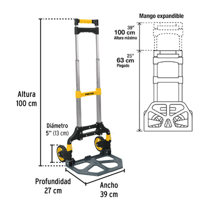 Diablo de carga, plegable de aluminio y base acero, 100 kg 24127