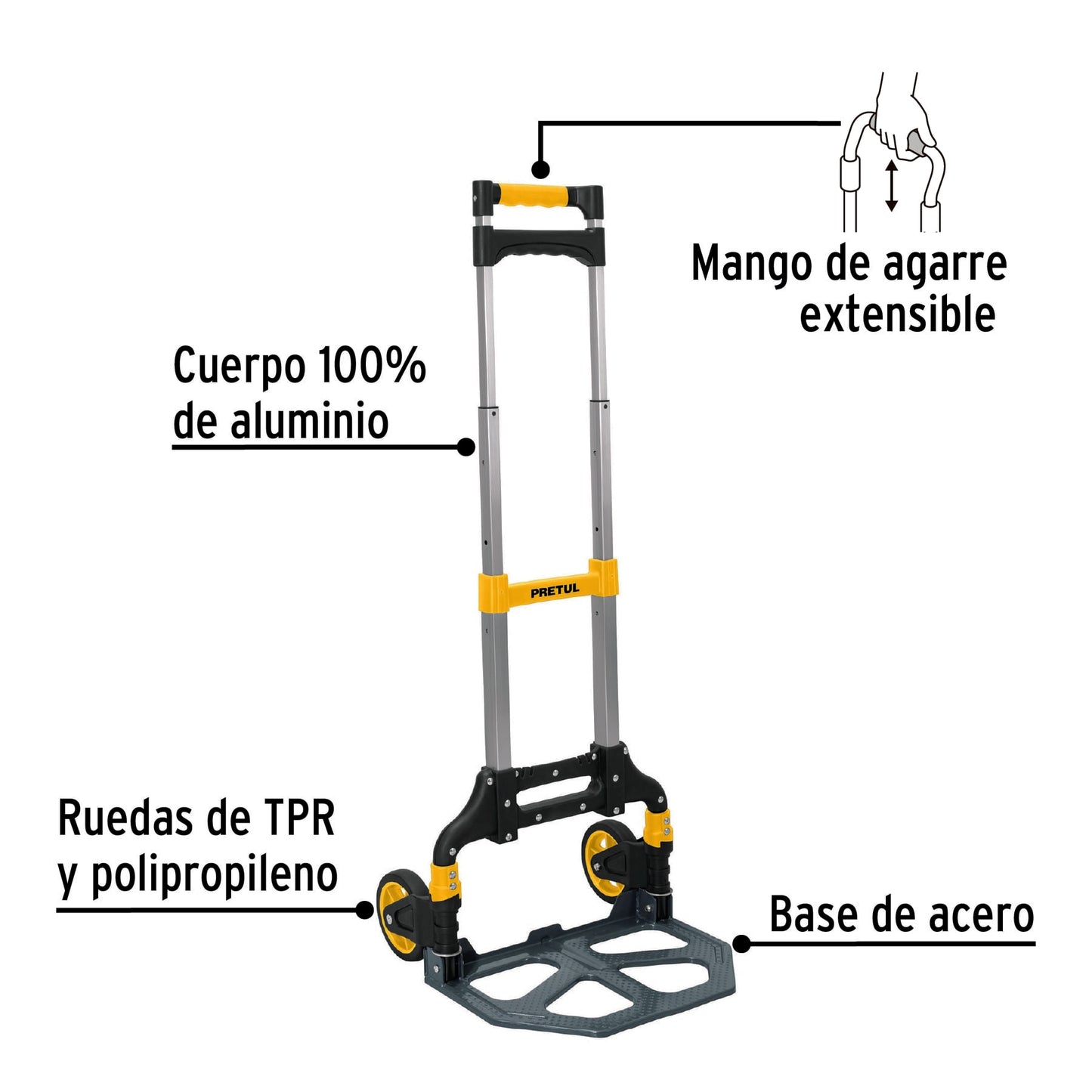 Diablo de carga, plegable de aluminio y base acero, 100 kg 24127