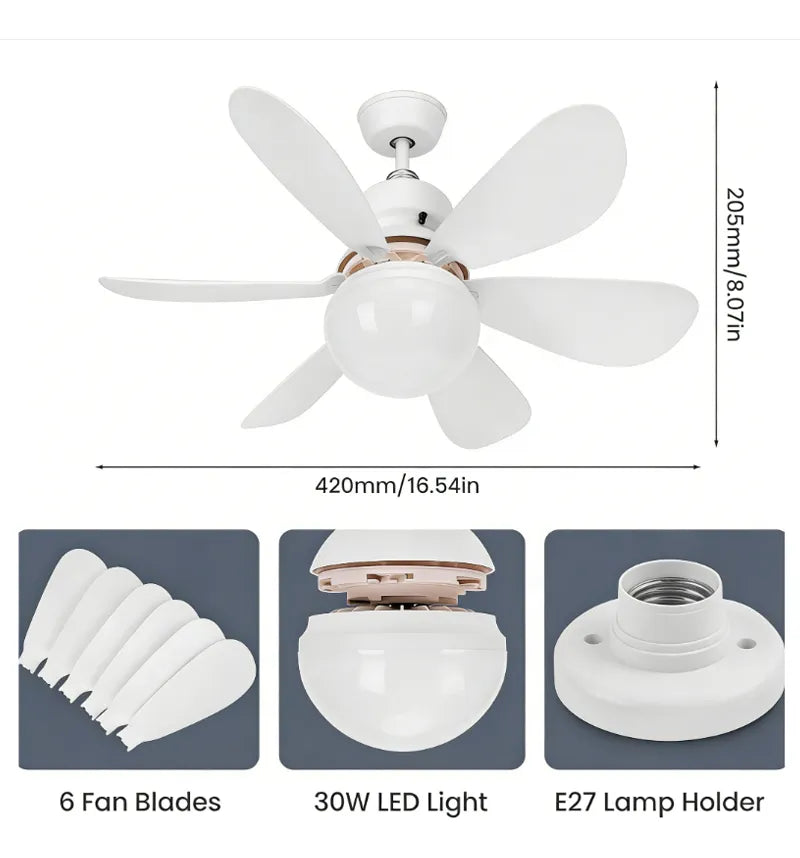 Mini Ventilador De Techo Silencioso De 20 W Con Luz Y Mando