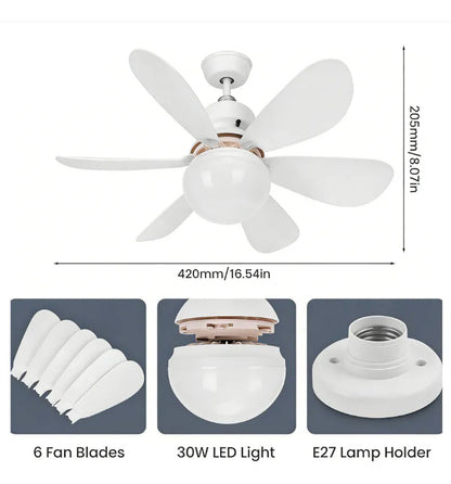 Mini Ventilador De Techo Silencioso De 20 W Con Luz Y Mando