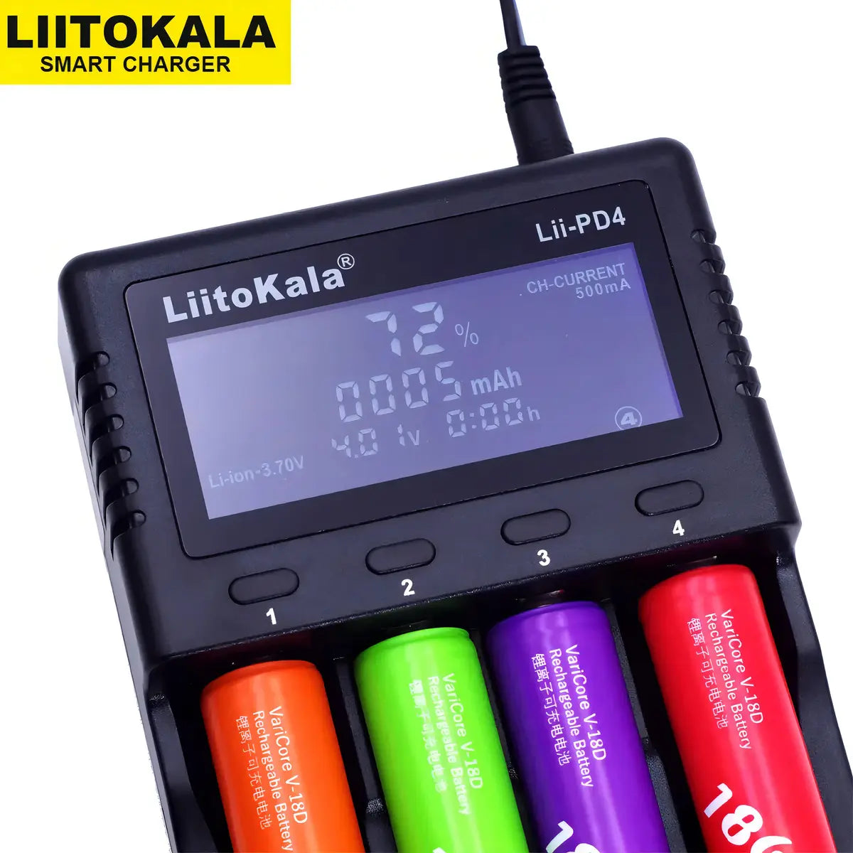 Cargador Pilas LiitoKala LII-PD4 4 Puertos 110V/220V para 18650 AA AAA