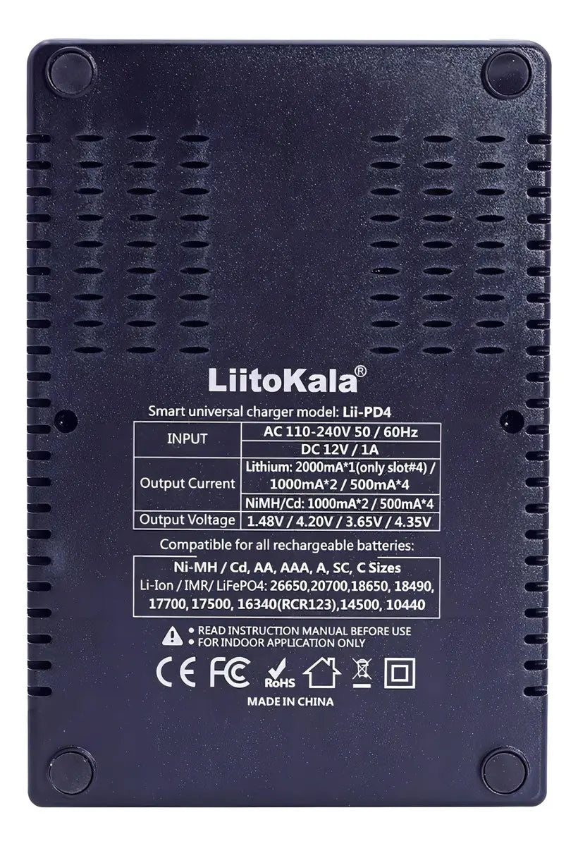 Cargador Pilas LiitoKala LII-PD4 4 Puertos 110V/220V para 18650 AA AAA