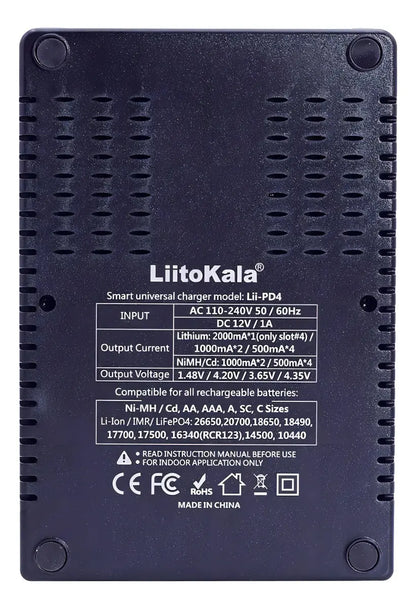 Cargador Pilas LiitoKala LII-PD4 4 Puertos 110V/220V para 18650 AA AAA