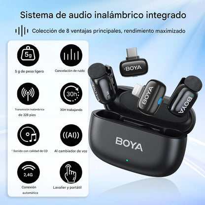 BOYA MICRÓFONO INALÁMBRICO BOYA MINI-15 2-PERSONAS 2,4GHz USB-C/LIGHTNING