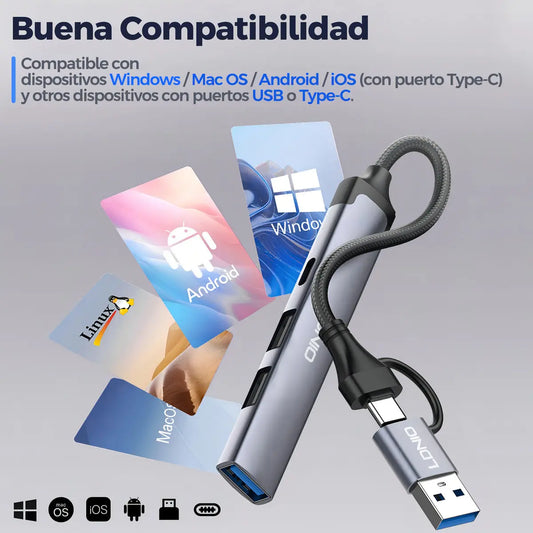 Adaptador Hub Ldnio Ds-64c Usb +tipo C 4en 1 Multifunción