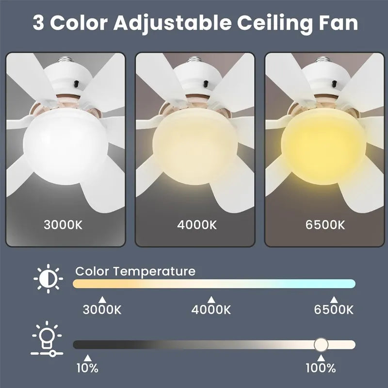 Mini Ventilador De Techo Silencioso De 20 W Con Luz Y Mando