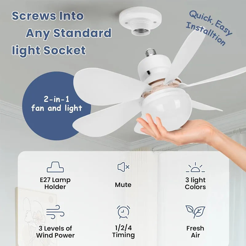 Mini Ventilador De Techo Silencioso De 20 W Con Luz Y Mando