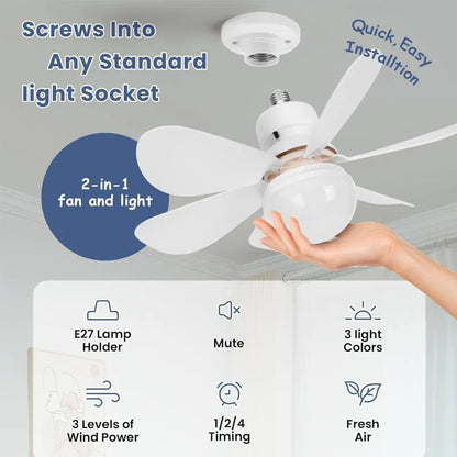 Mini Ventilador De Techo Silencioso De 20 W Con Luz Y Mando