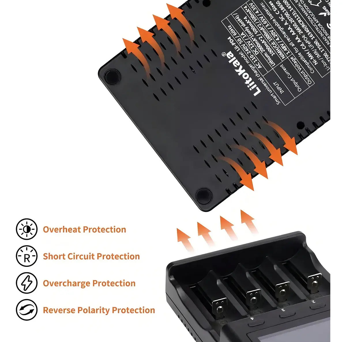 Cargador Pilas LiitoKala LII-PD4 4 Puertos 110V/220V para 18650 AA AAA