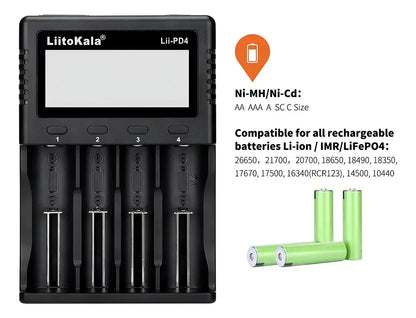 Cargador Pilas LiitoKala LII-PD4 4 Puertos 110V/220V para 18650 AA AAA
