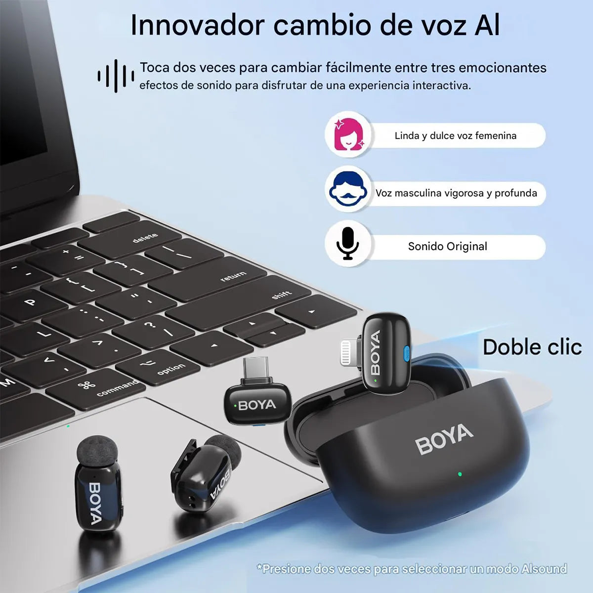 BOYA MICRÓFONO INALÁMBRICO BOYA MINI-15 2-PERSONAS 2,4GHz USB-C/LIGHTNING