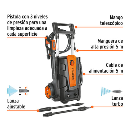 Hidrolavadora eléctrica 2000 PSI, TRUPER 101595