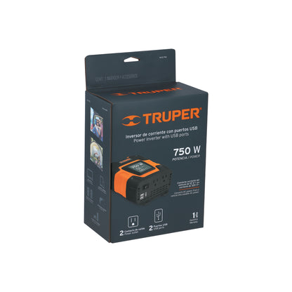 Inversor de corriente de 750 W con puertos USB, TRUPER 10490