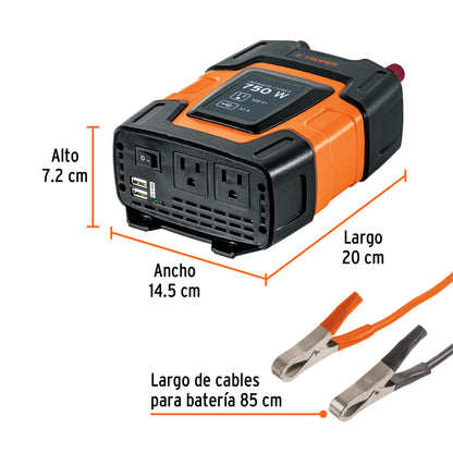 Inversor de corriente de 750 W con puertos USB, TRUPER 10490