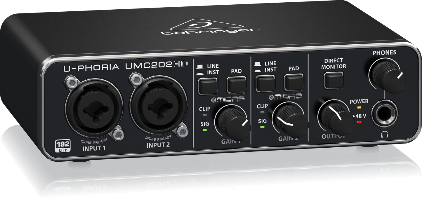 Interfaz para grabacion de 2 entradas y salidas  behringer  U-PHORIA Ref:  UMC202HD