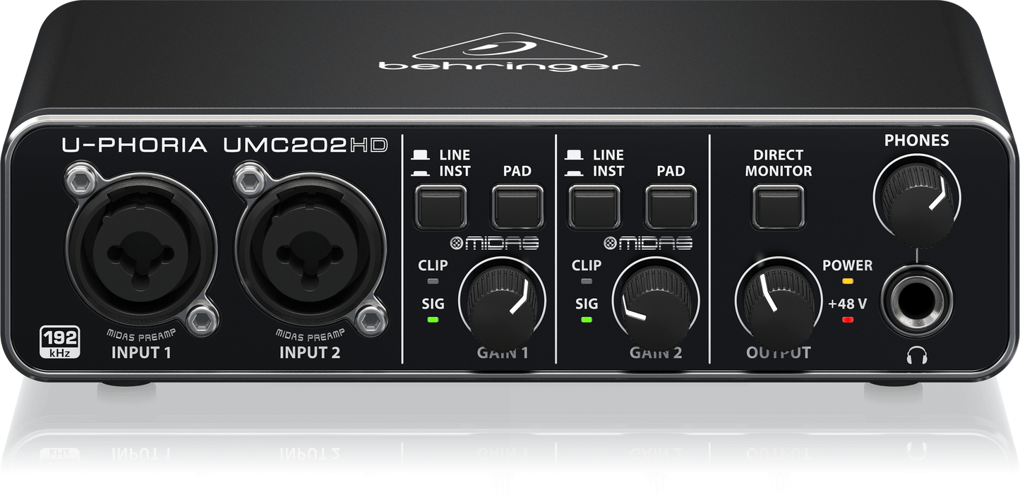 Interfaz para grabacion de 2 entradas y salidas  behringer  U-PHORIA Ref:  UMC202HD
