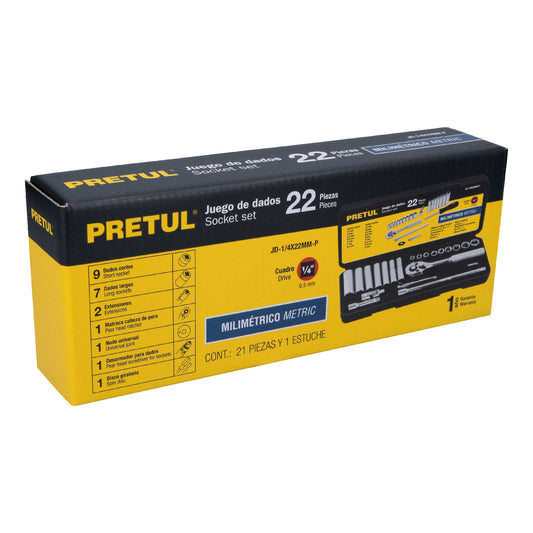 Juego De Rachet Y Copas, 22 Piezas Metricas - Pretul 23980