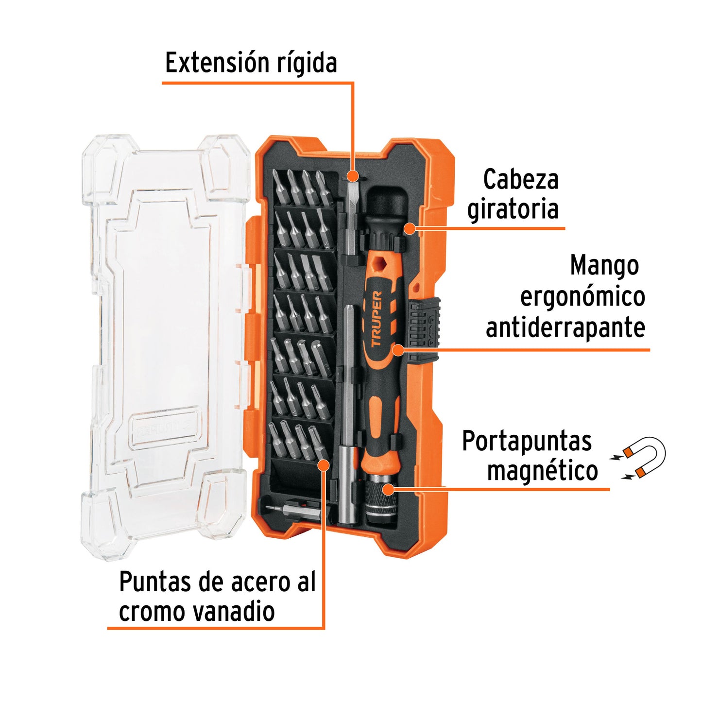 Desarmador de precisión con 30 puntas y extensión, TRUPER 14162