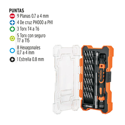 Desarmador de precisión con 30 puntas y extensión, TRUPER 14162