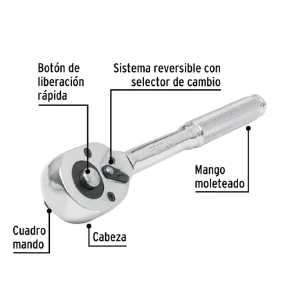 Matraca cuadro 3/8" cabeza de pera liberación rápida, PRETUL 21161