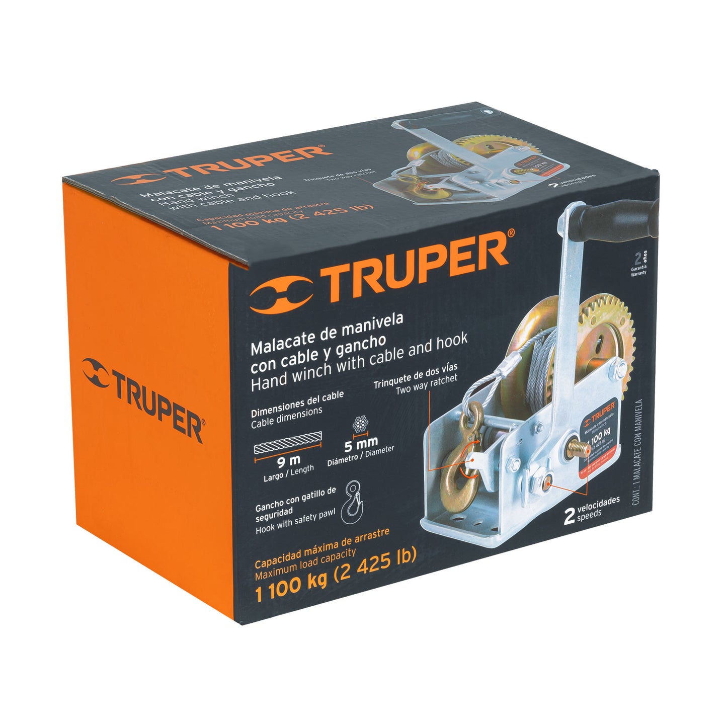 Malacate de manivela 1100 kg con cable, TRUPER 14721